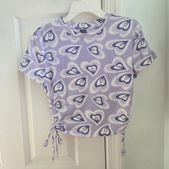 Small Purple Heart Print Crop Top - Picture 1 of 5